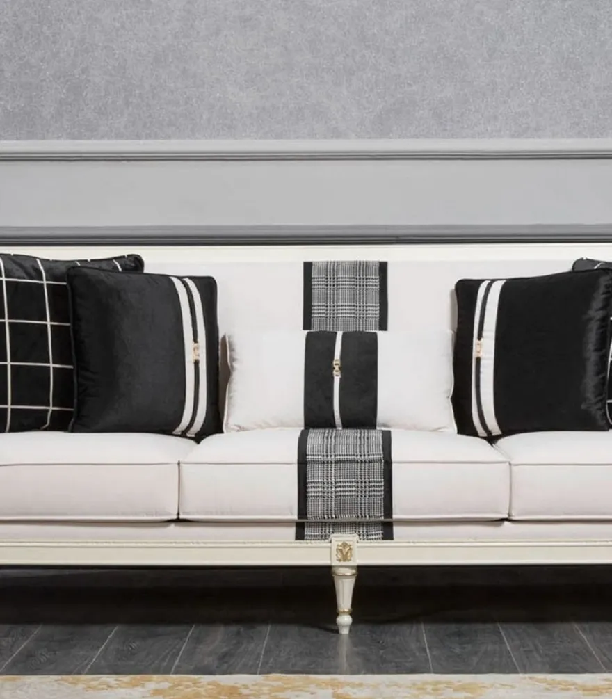 Casa Padrino Luxus Barock Sofa Weiß / Grau / Schwarz / Gold 260 cm - Barock Wohnzimmer Möbel