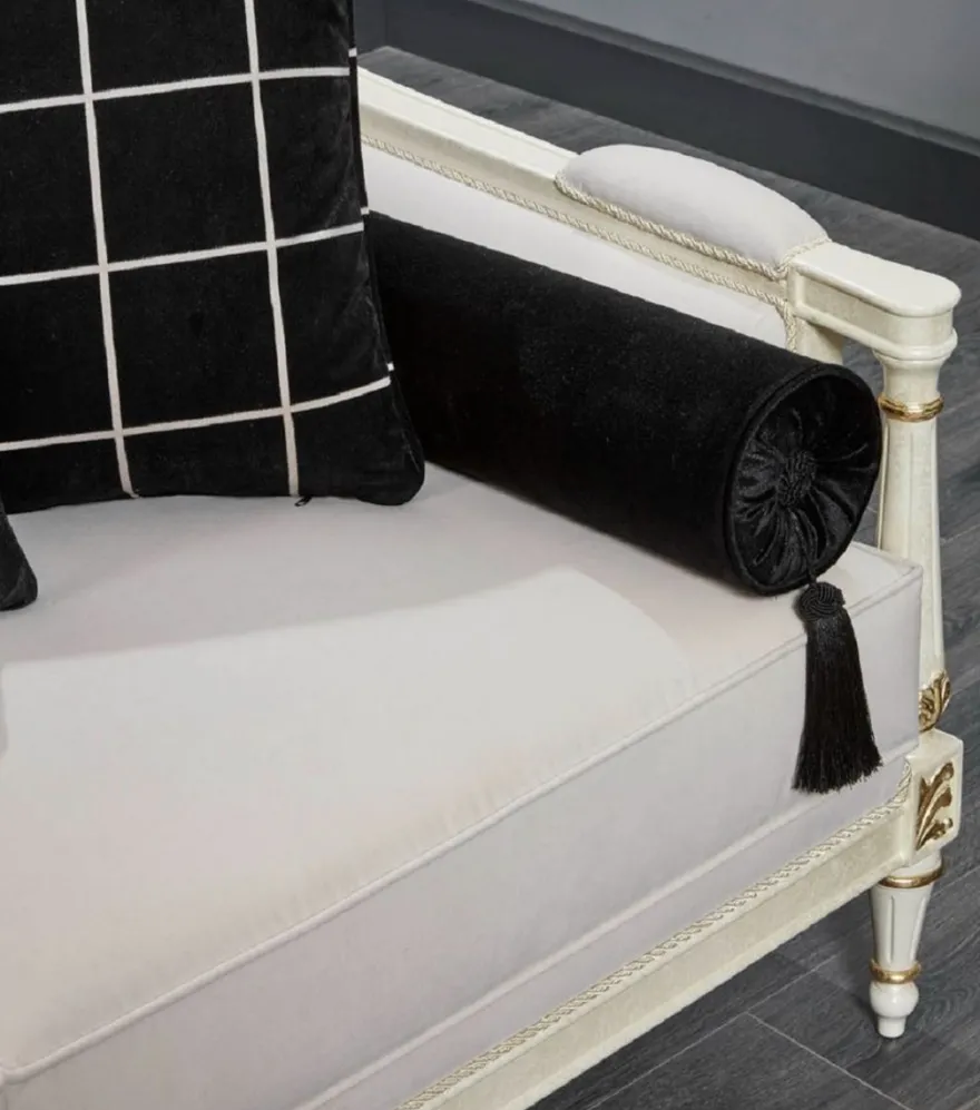 Casa Padrino Luxus Barock Sofa Weiß / Grau / Schwarz / Gold 260 cm - Barock Wohnzimmer Möbel