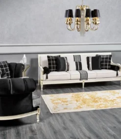 Casa Padrino Luxus Barock Sofa Weiß / Grau / Schwarz / Gold 260 cm - Barock Wohnzimmer Möbel