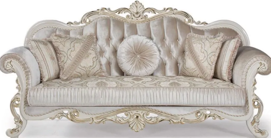 Casa Padrino Luxus Barock Sofa Mehrfarbig / Weiß / Gold 227 x 90 x H. 118 cm - Wohnzimmer Sofa mit dekorativen Kissen - Wohnzimmermöbel im Barockstil