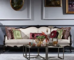 Casa Padrino Luxus Barock Sofa Creme / Braun 260 x 90 x H. 95 cm - Wohnzimmer Sofa im Barockstil - Barock Möbel