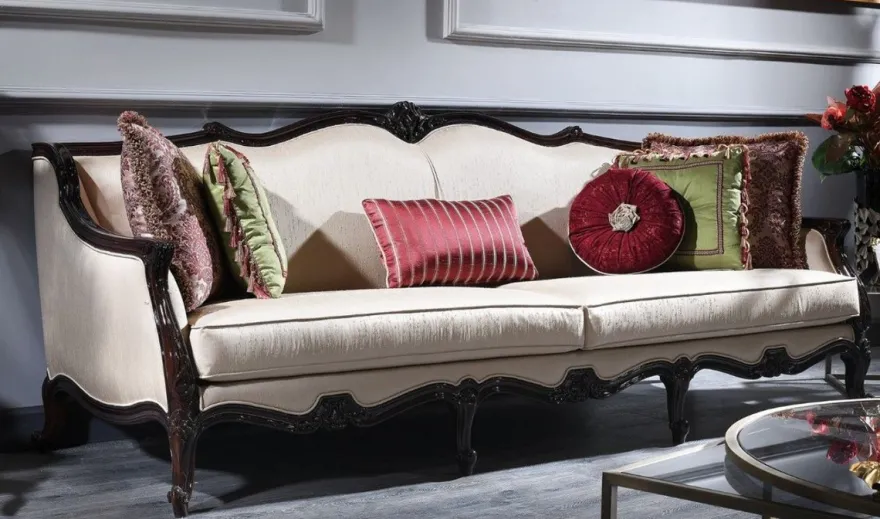 Casa Padrino Luxus Barock Sofa Creme / Braun 260 x 90 x H. 95 cm - Wohnzimmer Sofa im Barockstil - Barock Möbel
