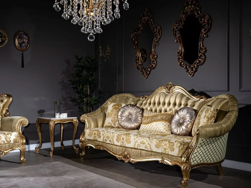 Casa Padrino Luxus Barock Sofa Gold / Weiß 256 x 87 x H. 120 cm - Prunkvolles Wohnzimmer Sofa mit dekorativen Kissen - Wohnzimmer Möbel im Barockstil