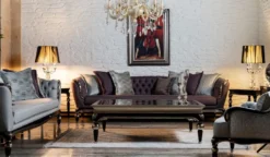 Casa Padrino Luxus Barock Sofa Lila / Schwarz / Silber - Handgefertigtes Wohnzimmer Sofa - Barock Wohnzimmer Möbel
