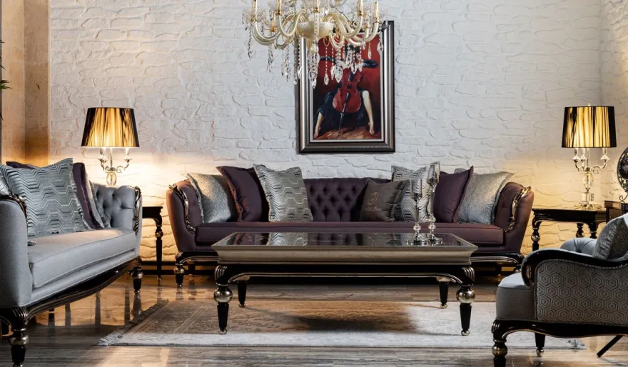 Casa Padrino Luxus Barock Sofa Lila / Schwarz / Silber - Handgefertigtes Wohnzimmer Sofa - Barock Wohnzimmer Möbel