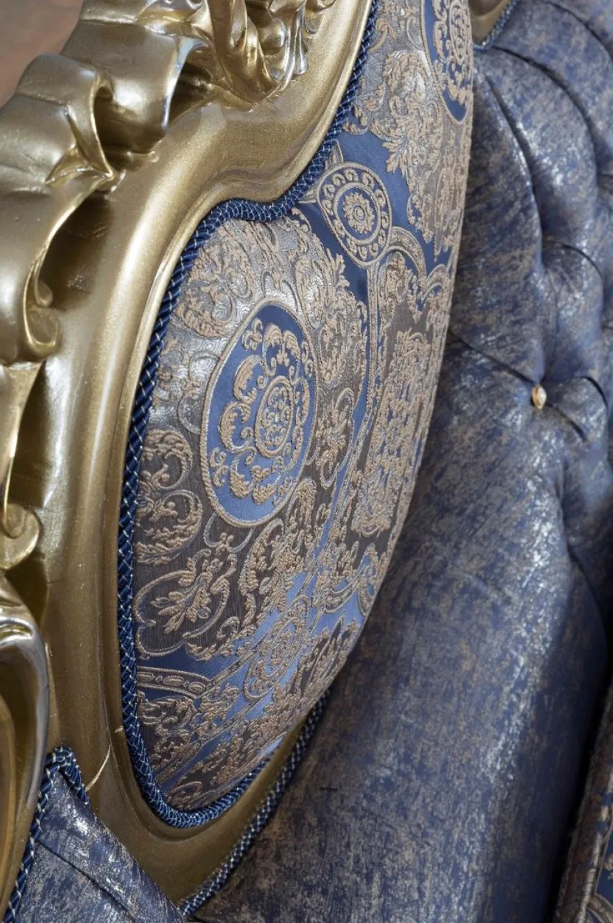 Casa Padrino Luxus Barock Sofa Blau / Gold / Silber 235 x 88 x H. 117 cm - Prunkvolles Wohnzimmer Sofa im Barockstil - Barock Möbel