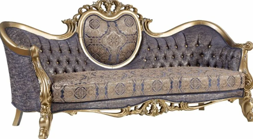 Casa Padrino Luxus Barock Sofa Blau / Gold / Silber 235 x 88 x H. 117 cm - Prunkvolles Wohnzimmer Sofa im Barockstil - Barock Möbel