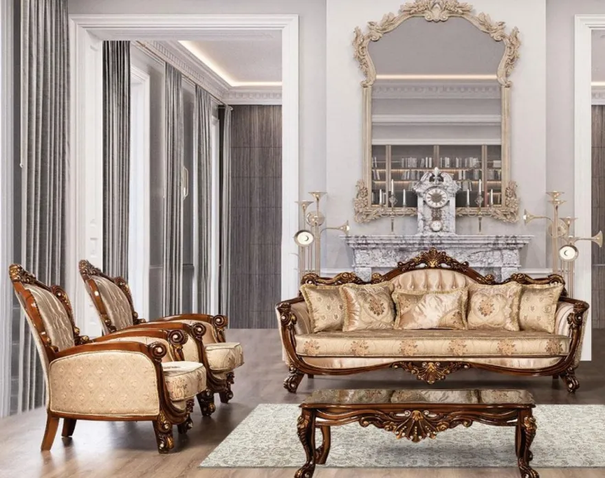 Casa Padrino Luxus Barock Sofa Beige / Braun / Gold - Prunkvolles Wohnzimmer Sofa mit elegantem Muster - Barock Möbel - Edel & Prunkvoll