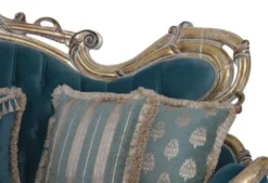 Casa Padrino Luxus Barock Sofa Blau / Gold - Handgefertigtes Barockstil Wohnzimmer Sofa mit elegantem Muster - Barock Wohnzimmer Möbel