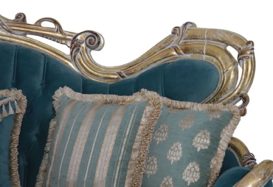 Casa Padrino Luxus Barock Sofa Blau / Gold - Handgefertigtes Barockstil Wohnzimmer Sofa mit elegantem Muster - Barock Wohnzimmer Möbel