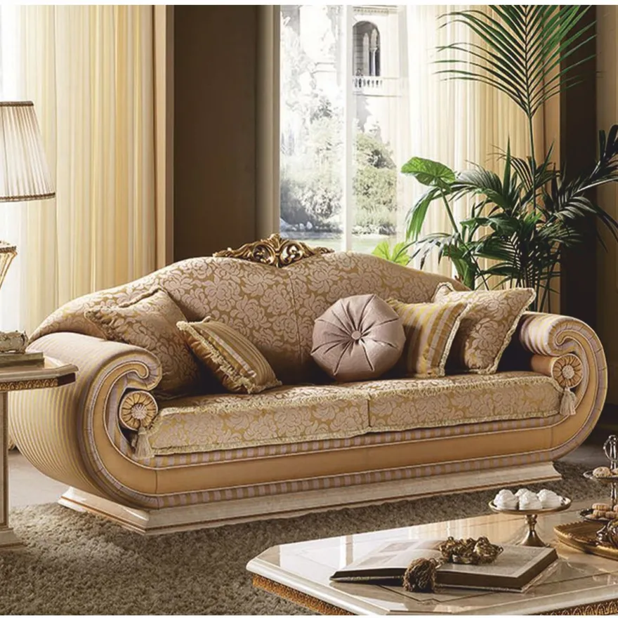 Casa Padrino Luxus Barock Sofa Gold / Creme 228 cm - Barock Möbel - Made in Italy
