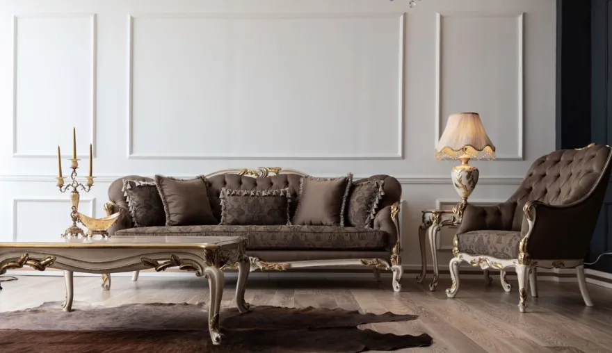 Casa Padrino Luxus Barock Sofa Braun / Cremefarben / Weiß / Gold - Handgefertigtes Wohnzimmer Sofa - Barock Wohnzimmer Möbel