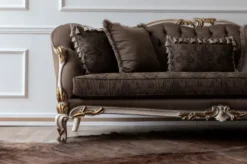 Casa Padrino Luxus Barock Sofa Braun / Cremefarben / Weiß / Gold - Handgefertigtes Wohnzimmer Sofa - Barock Wohnzimmer Möbel