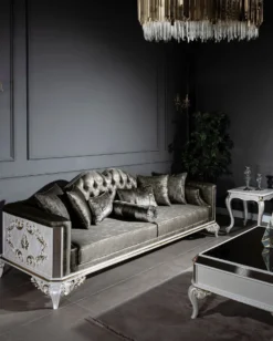 Casa Padrino Luxus Barock Sofa Grün / Weiß / Gold 255 x 92 x H. 91 cm - Prunkvolles Wohnzimmer Sofa mit dekorativen Kissen - Edel & Prunkvoll