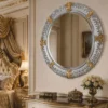 Casa Padrino Luxus Barock Spiegel Silber / Gold Ø 103 cm - Prunkvoller handgeschnitzter Wandspiegel im Barockstil - Luxus Qualität - Made in Italy