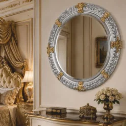 Casa Padrino Luxus Barock Spiegel Silber / Gold Ø 103 cm - Prunkvoller handgeschnitzter Wandspiegel im Barockstil - Luxus Qualität - Made in Italy