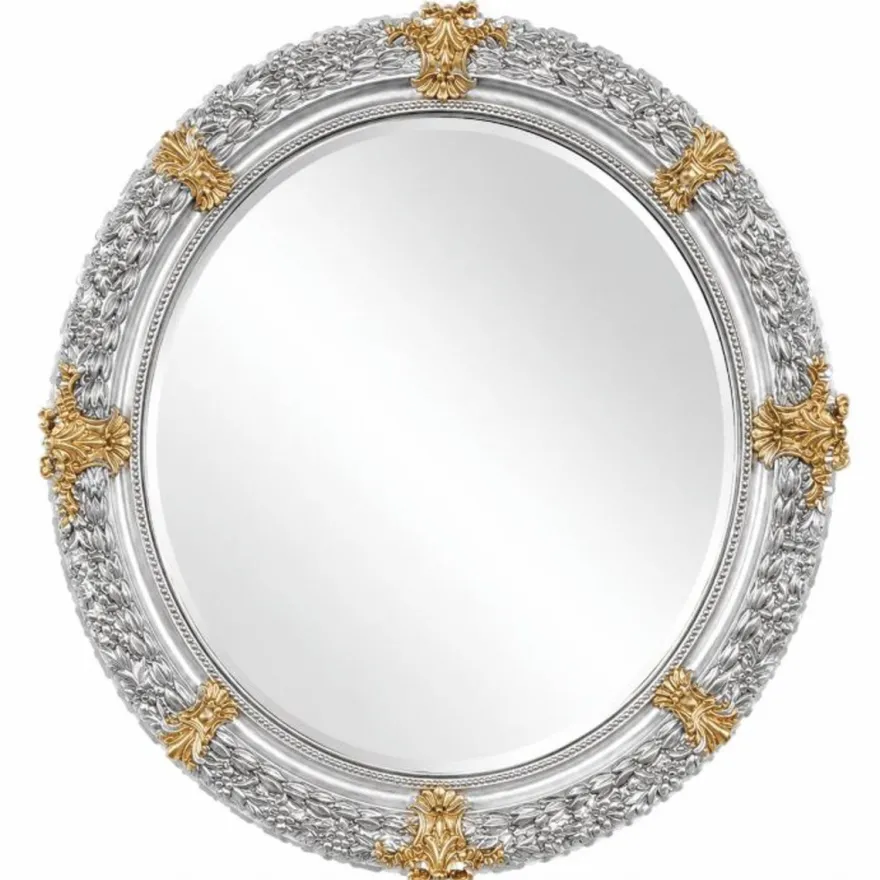 Casa Padrino Luxus Barock Spiegel Silber / Gold Ø 103 cm - Prunkvoller handgeschnitzter Wandspiegel im Barockstil - Luxus Qualität - Made in Italy