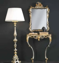 Casa Padrino Luxus Barock Spiegelkonsole Silber / Gold - Prunkvolle Barock Konsole mit Wandspiegel - Barock Hotel & Schloß Möbel - Luxus Qualität - Made in Italy