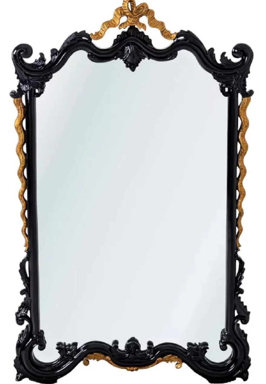 Casa Padrino Luxus Barock Spiegel Schwarz / Antik Gold H. 97 cm - Barockstil Möbel