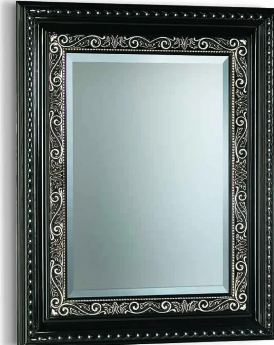 Casa Padrino Luxus Barock Spiegel mit Kristallglas Schwarz / Silber H. 140 cm - Made in Italy