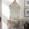 Casa Padrino Luxus Barock Spiegelkonsole Weiß / Antik Gold 125 x 41 x H. 232 cm - Prunkvoller Konsolentisch mit Wandspiegel - Barock Möbel