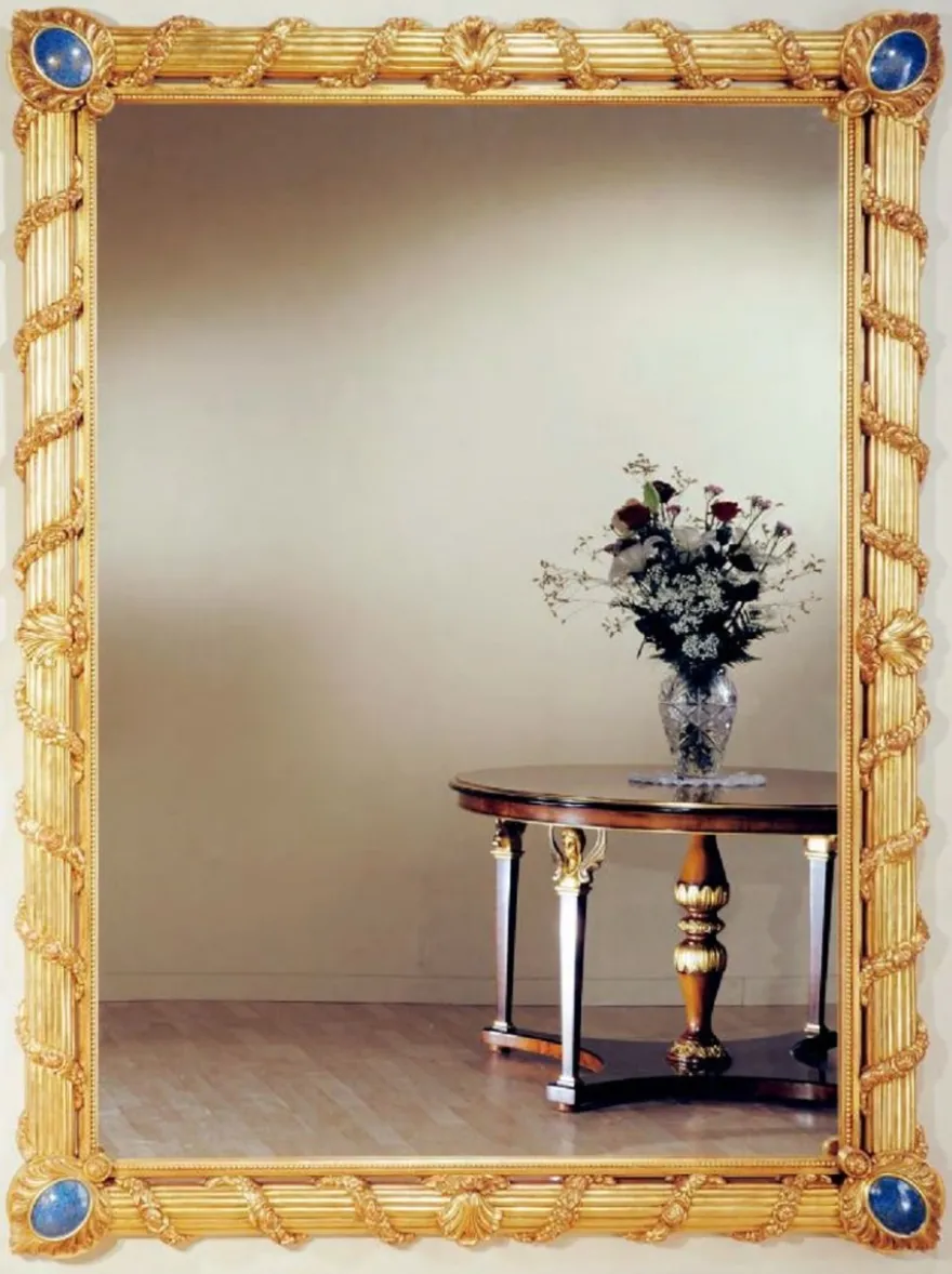 Casa Padrino Luxus Barock Spiegel Gold / Blau - Prunkvoller Massivholz Wandspiegel im Barockstil - Barock Möbel - Luxus Qualität - Made in Italy