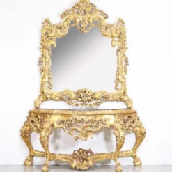 Casa Padrino Luxus Barock Spiegelkonsole mit Marmorplatte Gold 180 x H270 cm - Hotel Möbel - Konsole mit Spiegel