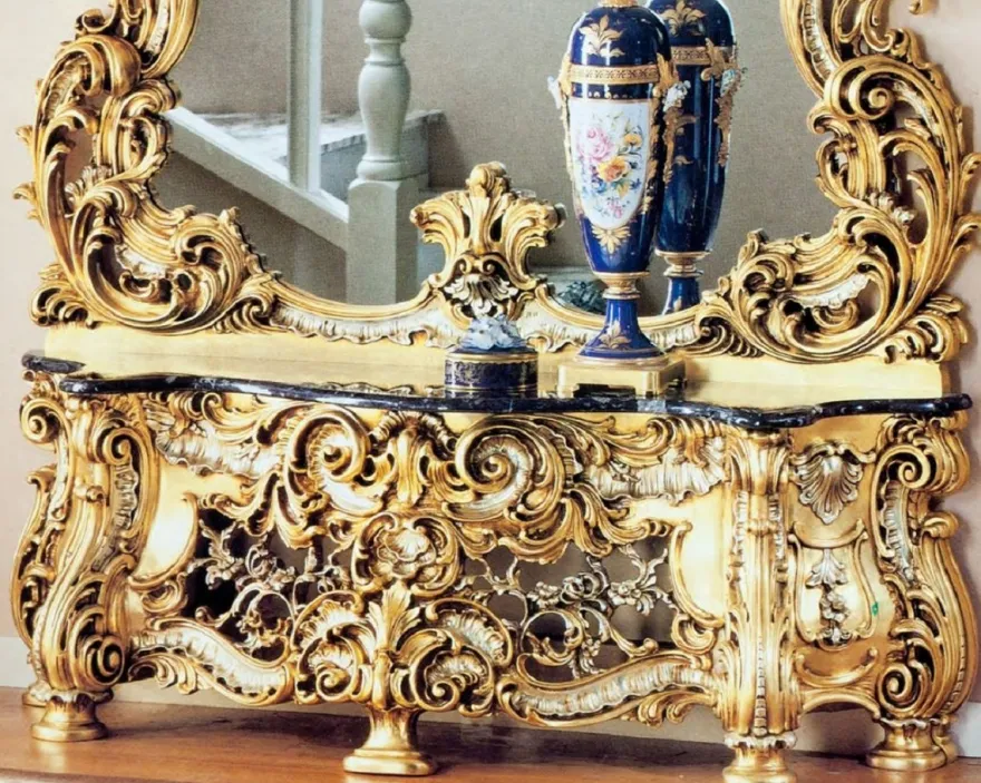 Casa Padrino Luxus Barock Spiegelkonsole mit Marmorplatte Gold / Silber / Schwarz - Prunkvolle Hotel & Schloss Möbel - Luxus Qualität - Made in Italy