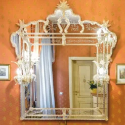 Casa Padrino Luxus Barock Spiegel mit 2 Wandleuchten Gelb 150 x H. 160 cm - Made in Italy