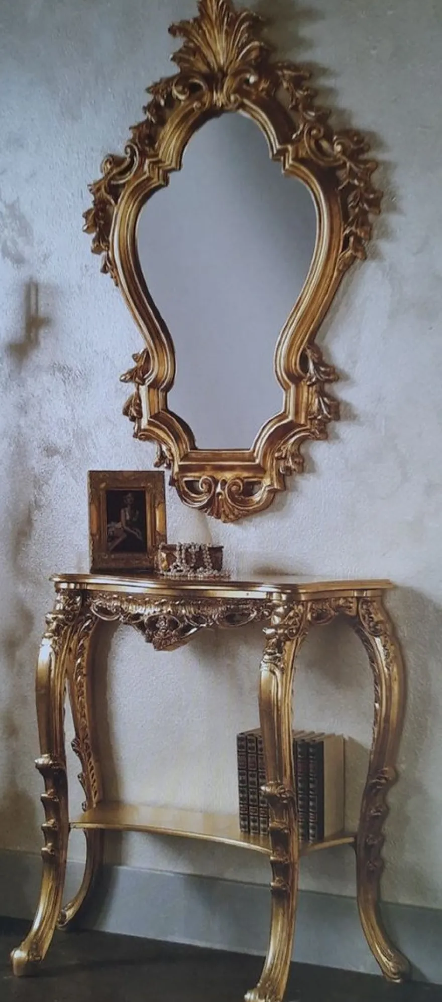 Casa Padrino Luxus Barock Spiegelkonsole Gold - Prunkvolle Barock Konsole mit Wandspiegel - Barock Hotel & Schloß Möbel - Luxus Qualität - Made in Italy