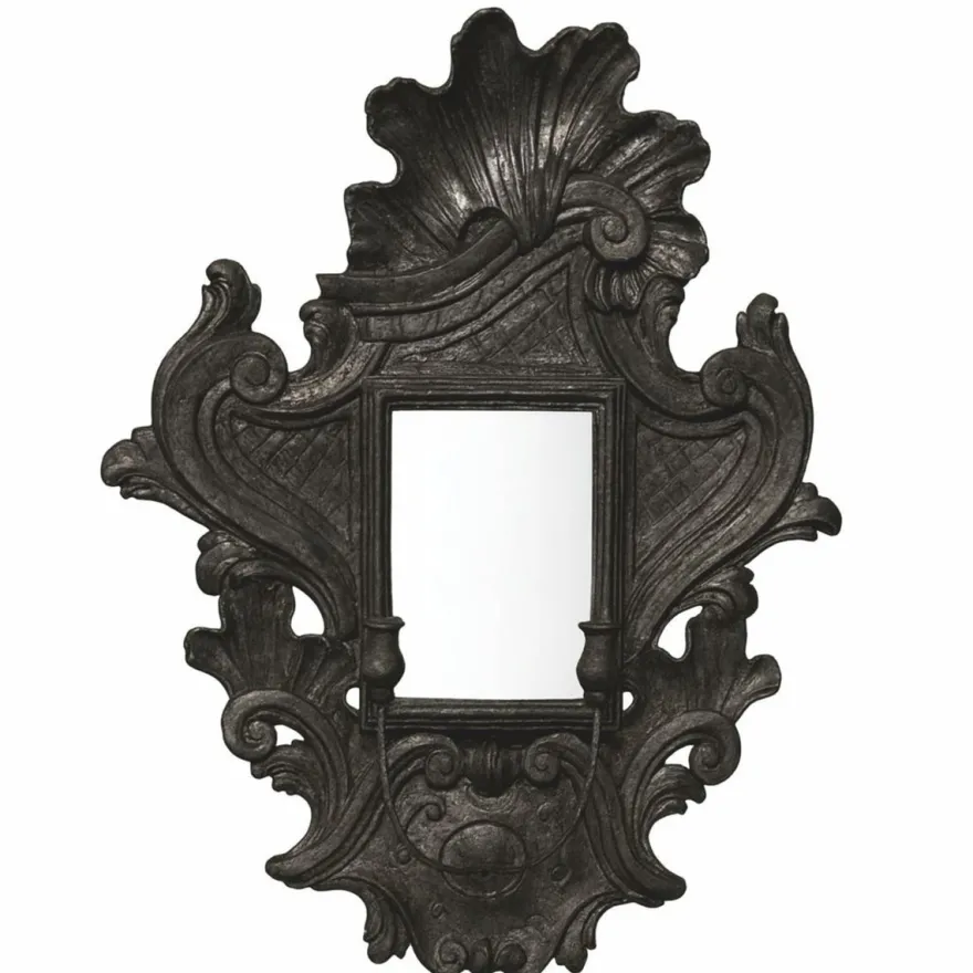Casa Padrino Luxus Barock Spiegel mit Kerzenhalter Antik Schwarz H. 85 cm - Made in Italy