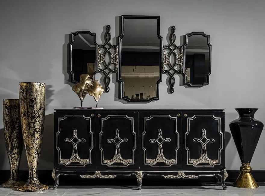 Casa Padrino Luxus Barock Spiegel Schwarz / Gold - Prunkvoller handgefertigter Wandspiegel im Barockstil - Antik Stil Garderoben Spiegel - Wohnzimmer Spiegel - Barock Möbel