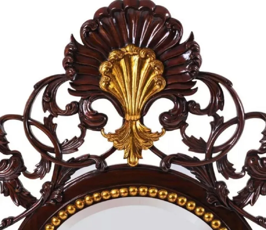 Casa Padrino Luxus Barock Spiegel Dunkelbraun / Antik Gold - Handgefertigter Mahagoni Wandspiegel im Barockstil - Luxus Möbel im Barockstil - Barock Möbel - Edel & Prunkvoll