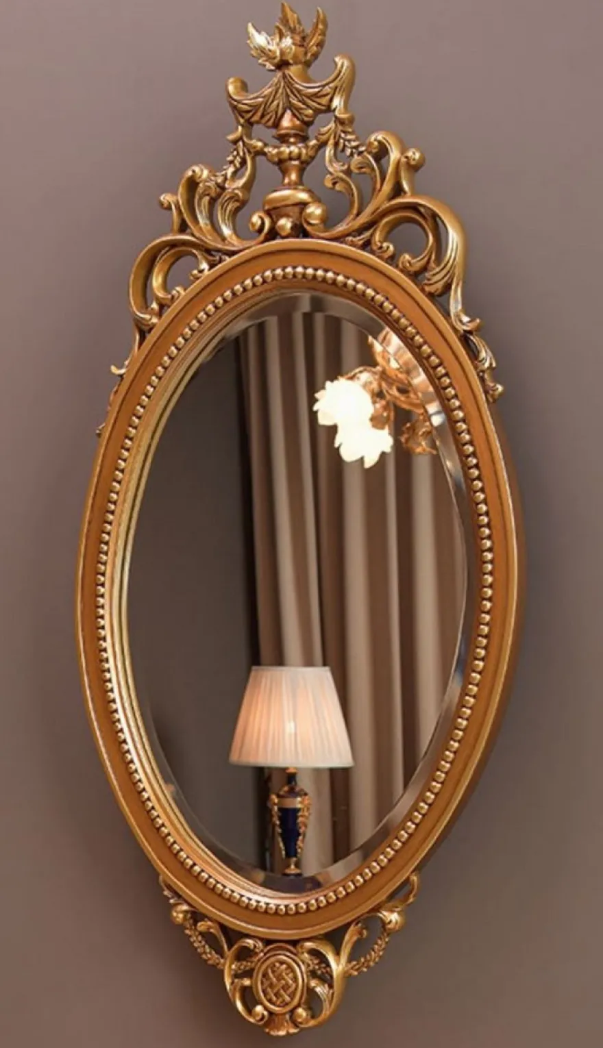 Casa Padrino Luxus Barock Spiegel Braun / Gold H. 102 cm - Ovaler Barockstil Wandspiegel - Made in Italy