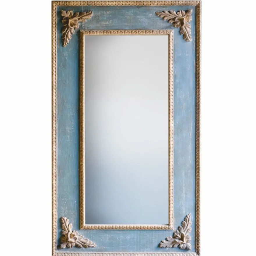 Casa Padrino Luxus Barock Spiegel Blau / Naturfarben H. 129 cm - Made in Italy