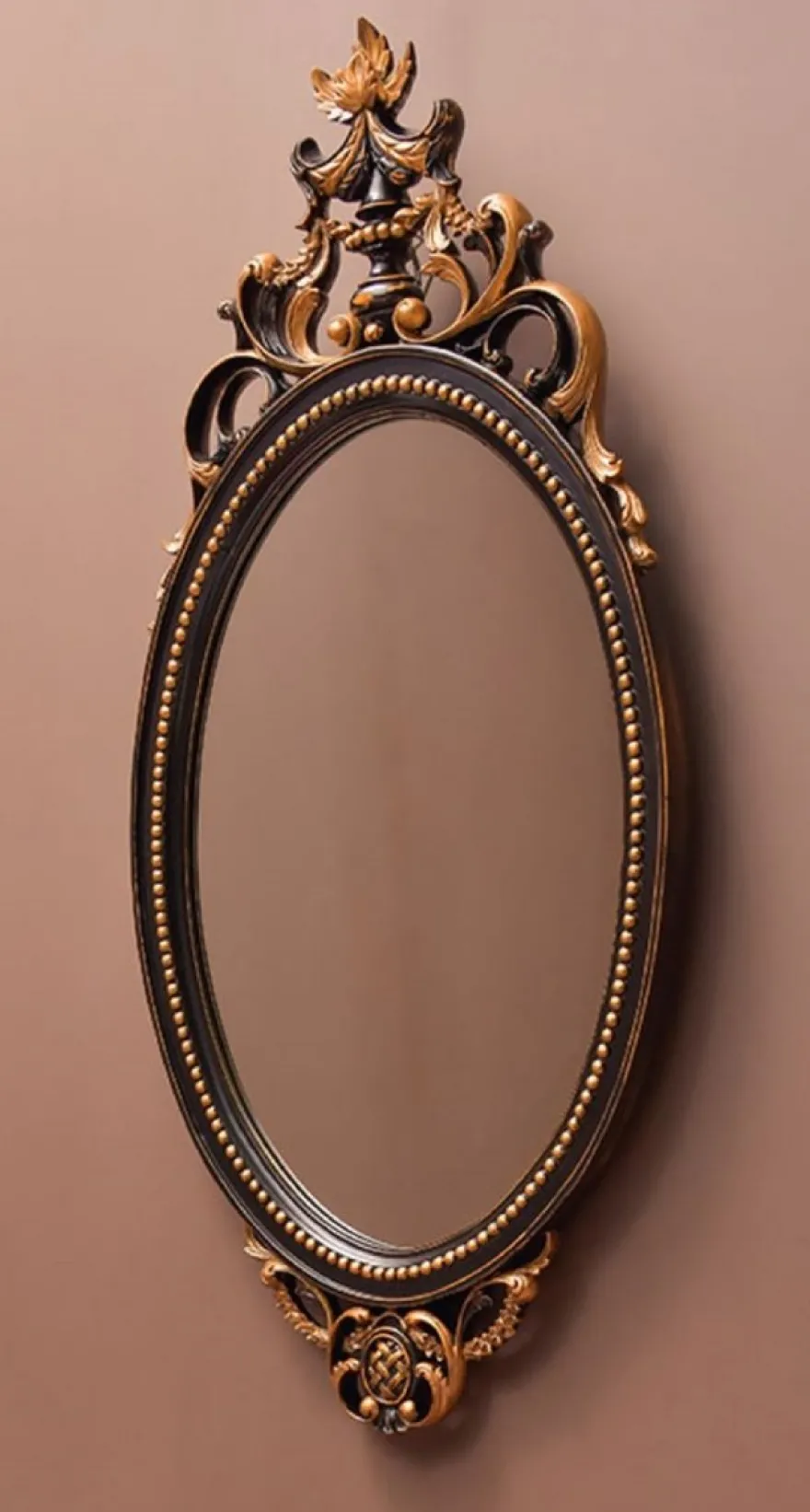 Casa Padrino Luxus Barock Spiegel Schwarz / Gold H. 102 cm - Ovaler Barockstil Wandspiegel - Made in Italy