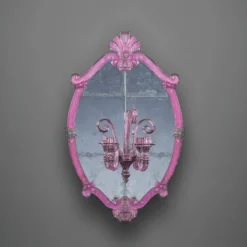 Casa Padrino Luxus Barock Spiegel mit Doppel Wandleuchte Rosa H. 110 cm - Made in Italy