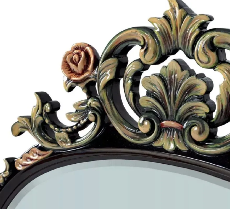 Casa Padrino Luxus Barock Spiegel Schwarz / Mehrfarbig - Prunkvoller Massivholz Wandspiegel im Barockstil - Luxus Möbel im Barockstil - Barock Möbel - Edel & Prunkvoll