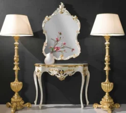 Casa Padrino Luxus Barock Spiegelkonsole Elfenbeinfarben / Gold - Barock Konsole mit Wandspiegel - Prunkvolle Barock Hotel & Schloß Möbel - Luxus Qualität - Made in Italy