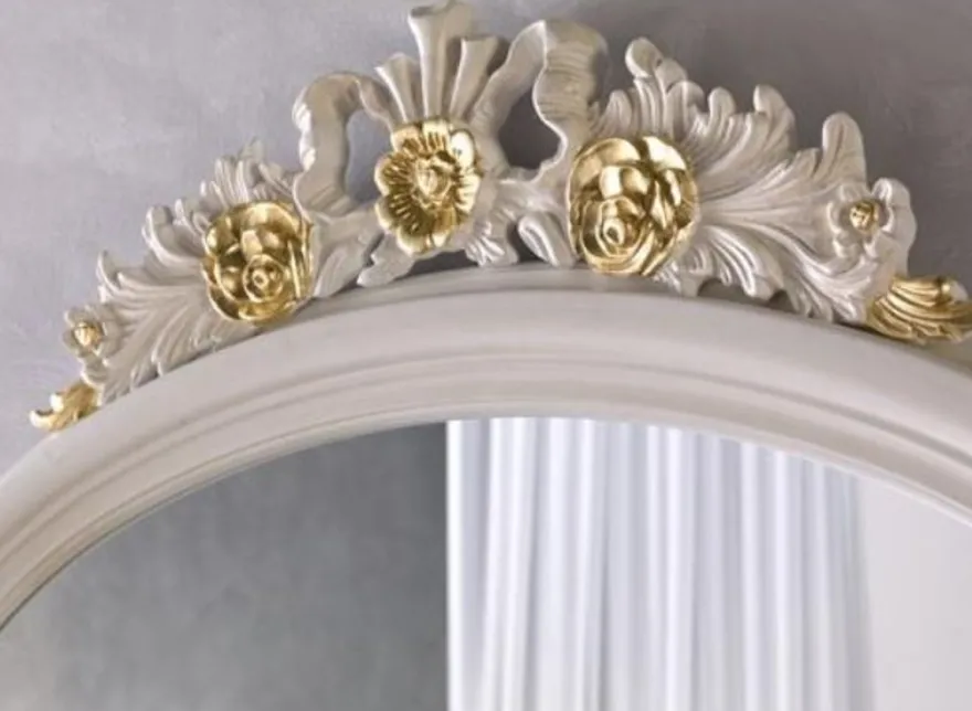 Casa Padrino Luxus Barock Spiegel Elfenbeinfarben / Gold 118 x 5 x H. 95 cm - Ovaler Wandspiegel im Barockstil - Barock Möbel