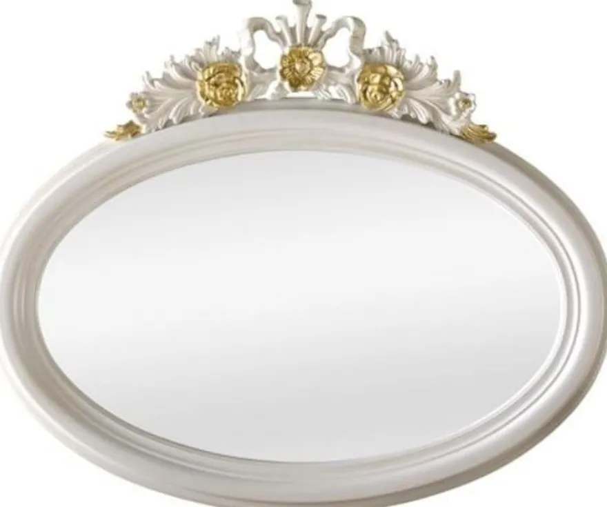 Casa Padrino Luxus Barock Spiegel Elfenbeinfarben / Gold 118 x 5 x H. 95 cm - Ovaler Wandspiegel im Barockstil - Barock Möbel