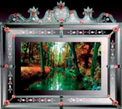 Casa Padrino Luxus Barock Spiegel Grün / Rot - Prunkvoller Wandspiegel im Venezianischen Stil mit integriertem 46 Zoll TV - Hotel Möbel - Barock Möbel - Luxus Möbel im Barockstil - Made in Italy
