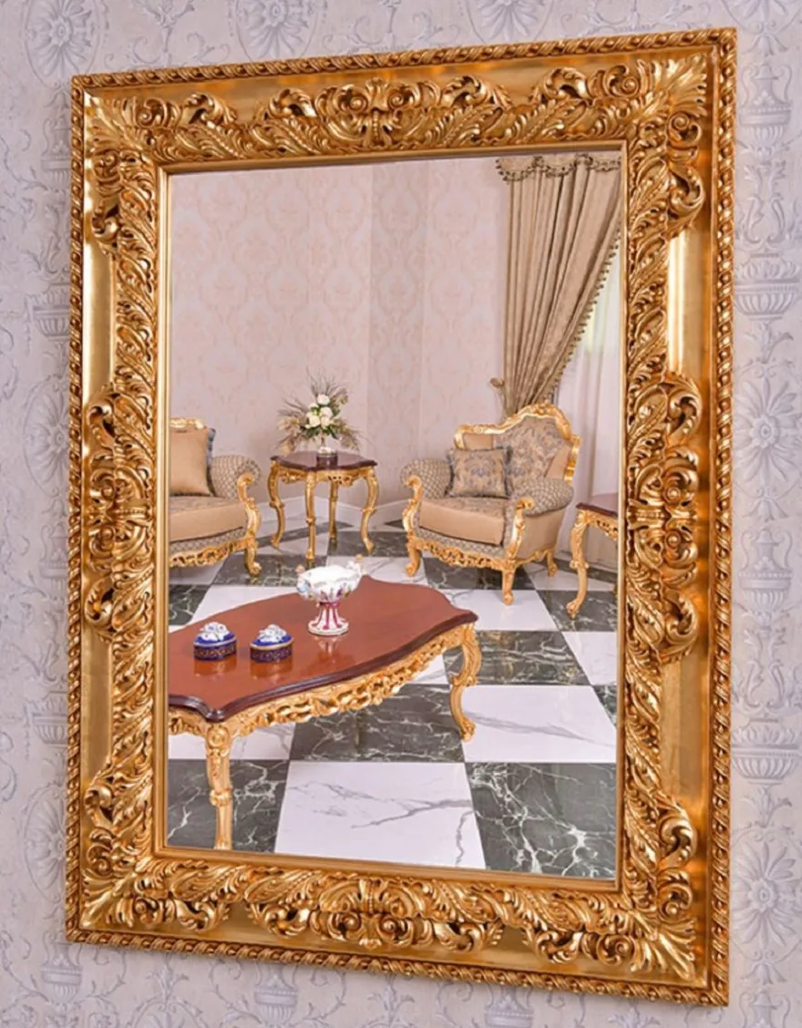 Casa Padrino Luxus Barock Spiegel Gold H. 134 cm - Rechteckiger Barockstil Wandspiegel - Made in Italy