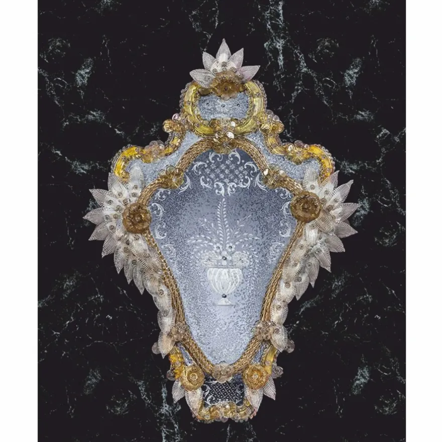 Casa Padrino Luxus Barock Spiegel Gelb H. 75 cm - Made in Italy