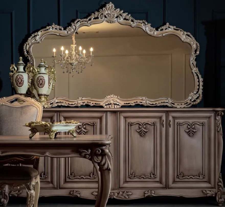 Casa Padrino Luxus Barock Spiegel Naturfarben - Prunkvoller Massivholz Wandspiegel im Barockstil - Barock Möbel