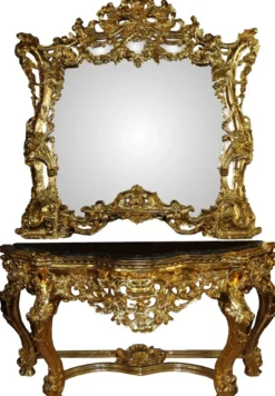 Casa Padrino Luxus Barock Spiegelkonsole mit Marmorplatte Gold 175 x H265 cm - Hotel Möbel - Limited Edition