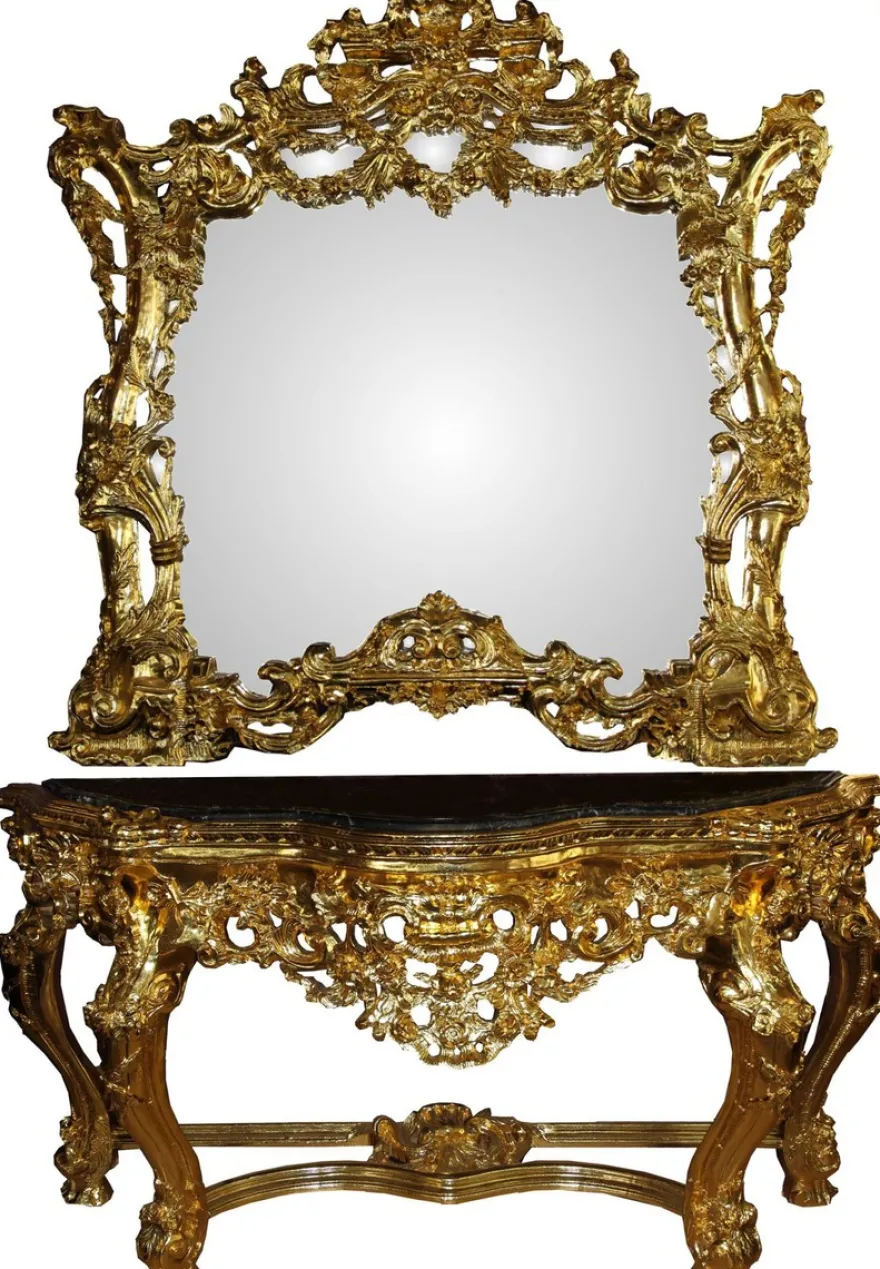 Casa Padrino Luxus Barock Spiegelkonsole mit Marmorplatte Gold 175 x H265 cm - Hotel Möbel - Limited Edition