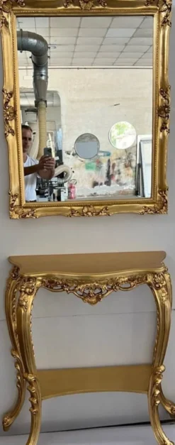 Casa Padrino Luxus Barock Spiegelkonsole - Prunkvolle Barockstil Massivholz Konsole mit Wandspiegel - Garderoben Spiegel im Barockstil - Barock Möbel - Luxus Qualität - Made in Italy