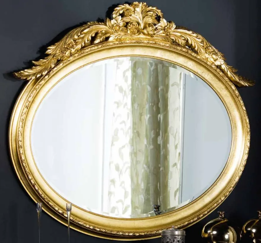 Casa Padrino Luxus Barock Spiegel Gold - Ovaler Wandspiegel im Barockstil - Barock Möbel - Luxus Qualität - Made in Italy