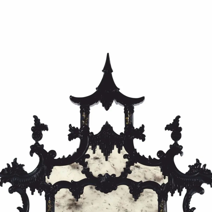 Casa Padrino Luxus Barock Spiegel im chinesischen Stil Schwarz / Gold H. 134 cm - Barockstil Möbel